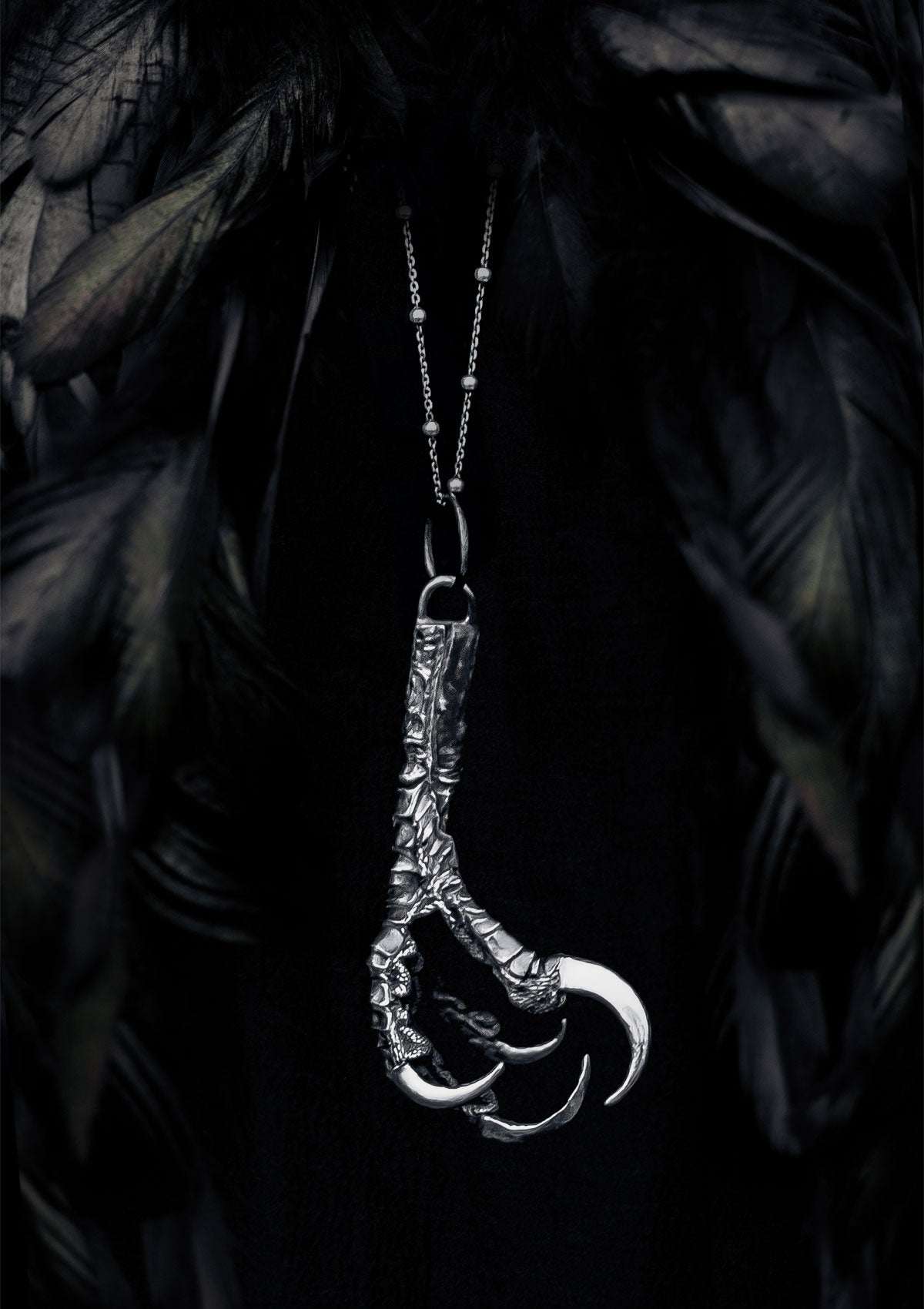Vörðr Raven Talon Necklace in solid sterling silver