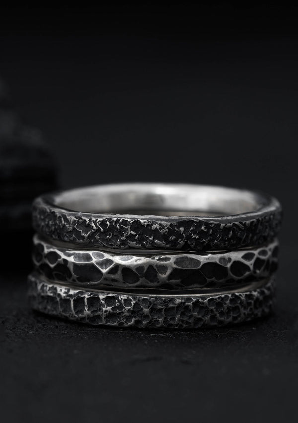 Nornir - Large textured stacking rings in solid sterling silver