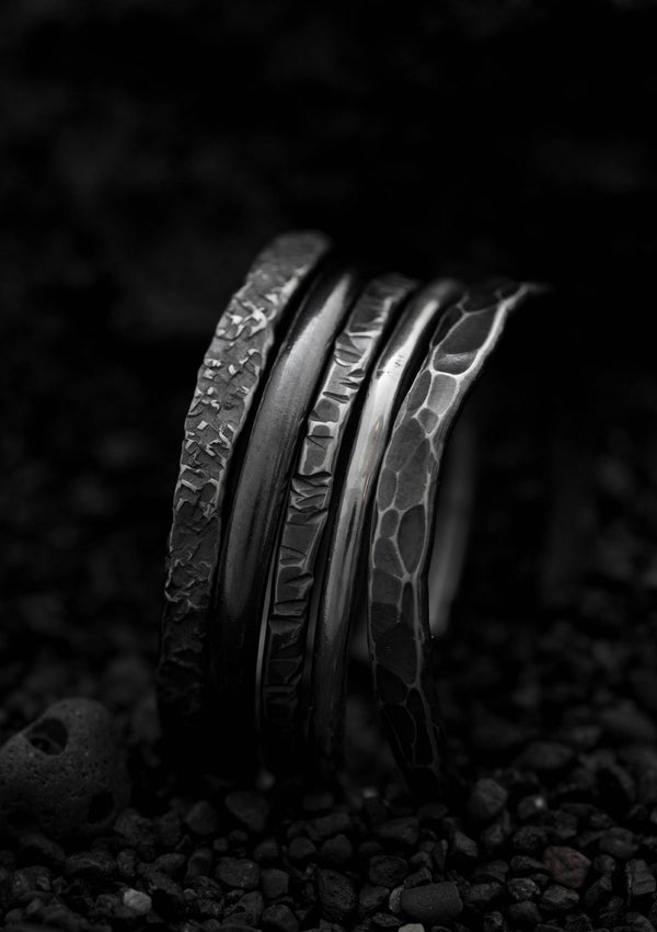 Draupnir - Textured stacking rings in solid sterling silver