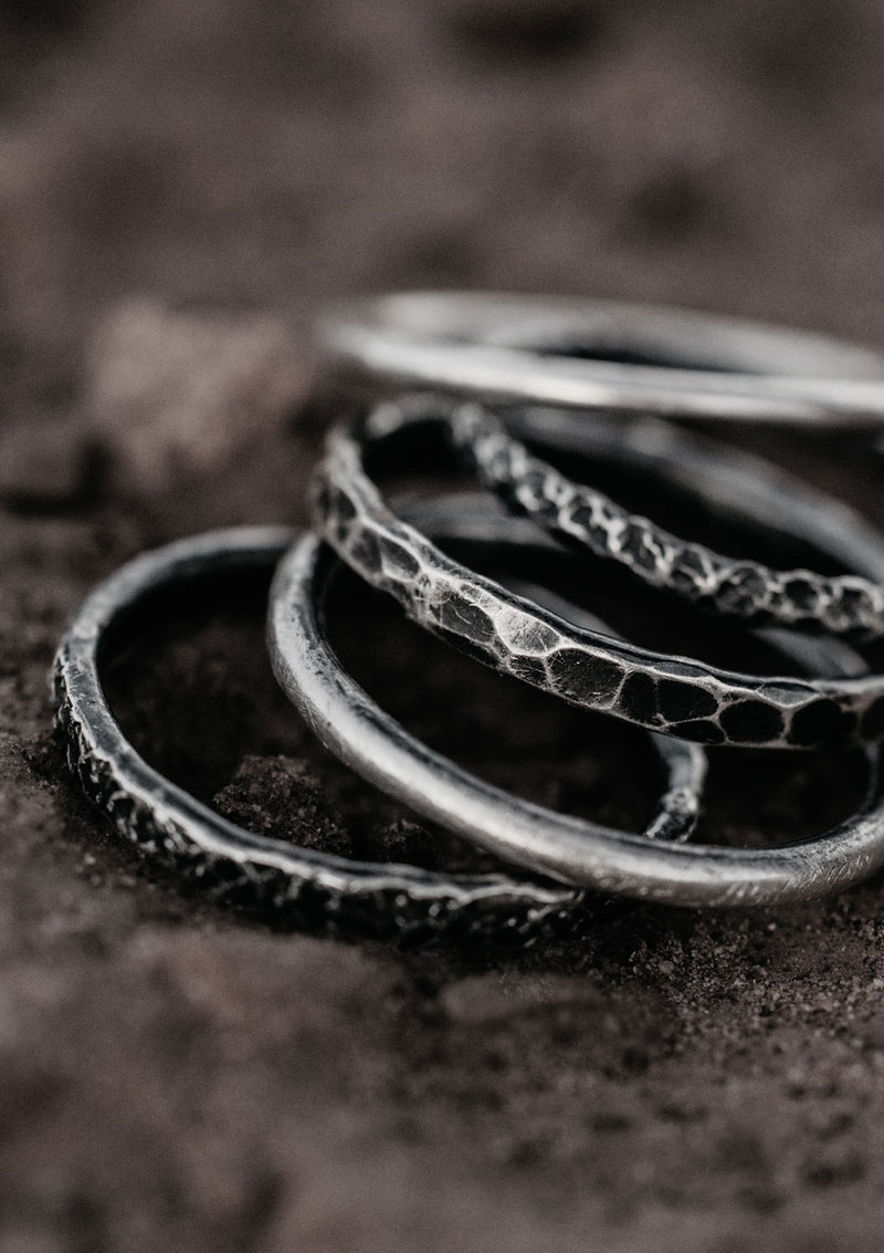 Draupnir - Textured stacking rings in solid sterling silver